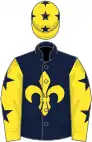 Dark Blue, yellow fleur de lys, Yellow sleeves, dark blue stars, Yellow cap, Dark Blue stars