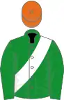 Green, white sash, orange cap