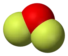 Space-filling model of the oxygen difluoride molecule