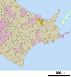 Location of Ōzora in Hokkaido (Okhotsk Subprefecture)