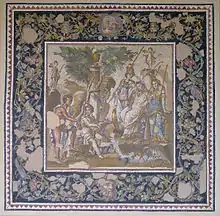 Judgment of Paris, marble, limestone and glass tesserae, 115–150 AD; from the Atrium House triclinium in Antioch-on-the-Orontes