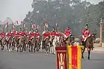 President's Bodyguard coming out of the Rashtrapati Bhavan in their winter ceremonial dress