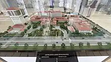 A diorama of the hospital with current, under construction, and proposed buildings.