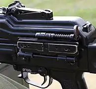 Side mounting rail for scope sight on a PKP Pecheneg machine gun