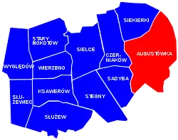 Location of Augustówka within the district of Mokotów, in accordance to the Municipal Information System.