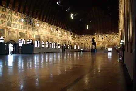 Great Hall with frescoes illuminated