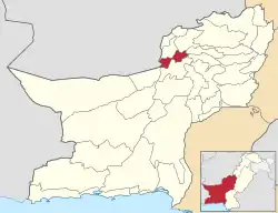 Map of Balochistan with Quetta District highlighted