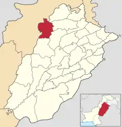 Map of Punjab with Mianwali Districtروکھڑی highlightedLocation of Rokhri of district Mianwali within Punjab.