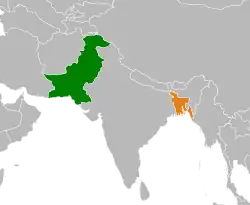 Map indicating locations of Pakistan and Bangladesh