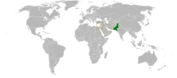 Map indicating locations of Pakistan and Lebanon