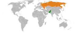 Map indicating locations of Pakistan and Russia