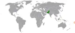 Map indicating locations of Pakistan and Samoa