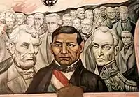 Panel of Piña mural in the Government Palace, honouring the liberators Abraham Lincoln, Benito Juárez and Simón Bolivar