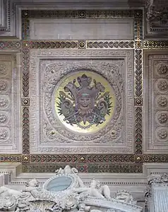 Neoclassical mascaron in a mosaic on a ceiling of the Palais Garnier, Paris, designed by Charles Garnier, 1860–1875