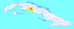 Palmira municipality (red) within  Cienfuegos Province (yellow) and Cuba