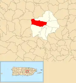 Location of Palomas within the municipality of Comerío shown in red