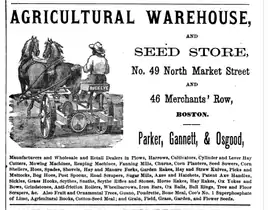 Advertisement for agricultural warehouse and seed store, 1868