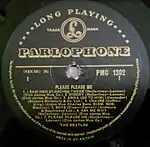 Please Please Me by the Beatles (side 1) – 1963. Parlophone gold and black label