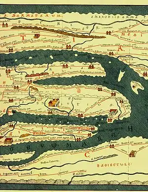 Image 39Modern version of the Roman Tabula Peutingeriana (5th century). (from History of cartography)