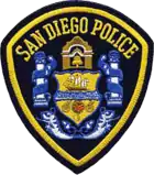 Patch of SDPD. Designed in 1988, these patches were originally brown to match the tan uniforms of the time.