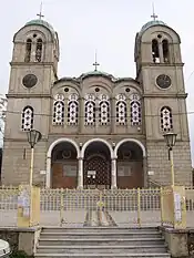 The church's façade with the portico on the northwestern side.