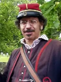 Patri Pugliese in zouave uniform as a Civil War reenactor, Memorial Day 2006