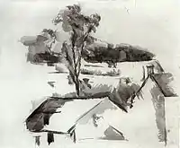 A landscape sketch in brush and ink with washes,  Paul Cézanne, (1888–90)