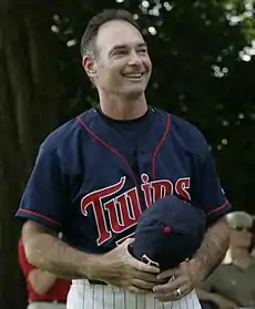 Paul Molitor in a Twins uniform, holding his cap.