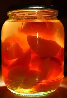 Peach kompot, traditional to several countries in Eastern and Southeastern Europe.