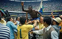 Image 44Pelé celebrating the victory of Brazil in the FIFA World Cup. (from Sport in Brazil)