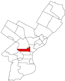 Map of Philadelphia County, Pennsylvania highlighting Penn District prior to the Act of Consolidation, 1854