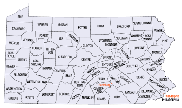 Image 19Map of Pennsylvania's 67 counties (from Pennsylvania)