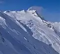 East aspect of Pequod Mountain and Pequod Glacier, with the top of Moby Dick Mountain appearing in cloud behind Pequod.