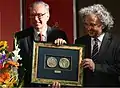 The Per Artem Ad Deum Medal awardig ceremony - Krzysztof Zanussi accompanied by Targi Kielce President  Andrzej Mochoń PhD (2010)