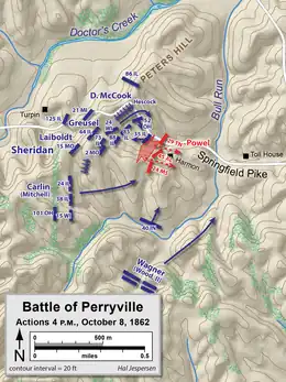 Map of the Battle of Perryville - attack on Sheridan, 4 pm