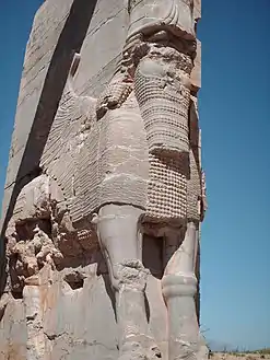 Lamassu beard relief in Gate of All Nations in Perspolis (south of Iran)