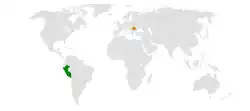 Map indicating locations of Peru and Romania