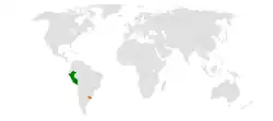 Map indicating locations of Peru and Uruguay