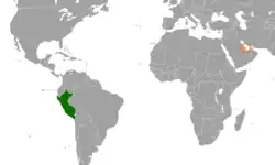 Map indicating locations of Peru and Qatar