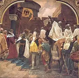 Kaiser Friedrich II entläßt nach Preußen ziehende Deutsch-Ordensritter 1236("Emperor Friedrich II Dismisses Teutonic Knights Moving to Prussia 1236")— Marburg, 1895 – 1903