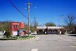 Town Hall (right) and fire department