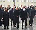 The first lady between her husband and Slovak president Zuzana Čaputová before farewell to Karel Schwarzenberg, December 2023