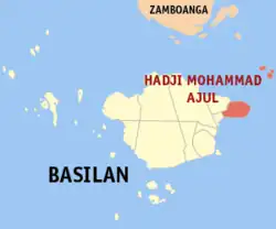 Map of Basilan with Hadji Mohammad Ajul highlighted