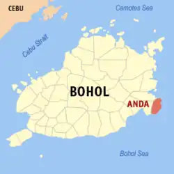 Map of Bohol with Anda highlighted