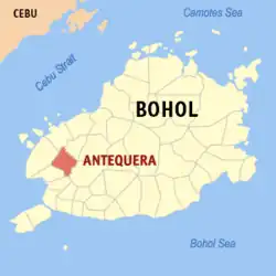 Map of Bohol with Antequera highlighted