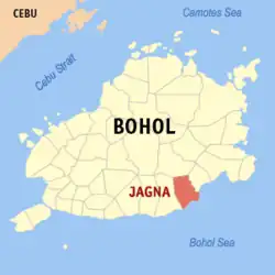 Map of Bohol with Jagna highlighted