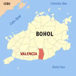 Map of Bohol with Valencia highlighted