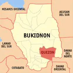 Map of Bukidnon with Quezon highlighted