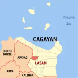 Map of Cagayan with Lasam highlighted