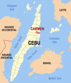 Map of Cebu with Carmen highlighted